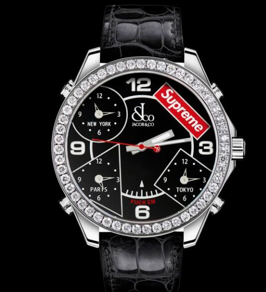 Jacob & Co. Supreme Four Time Zone Black Lacquered Dial 40mm Replica Watch
